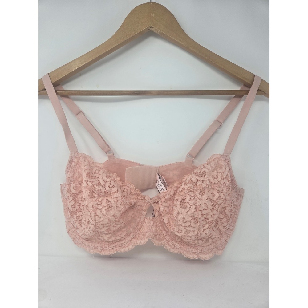 Victoria Secret Body By Victoria Pink Lace Unlined Demi Bra 38DD Peach Lace